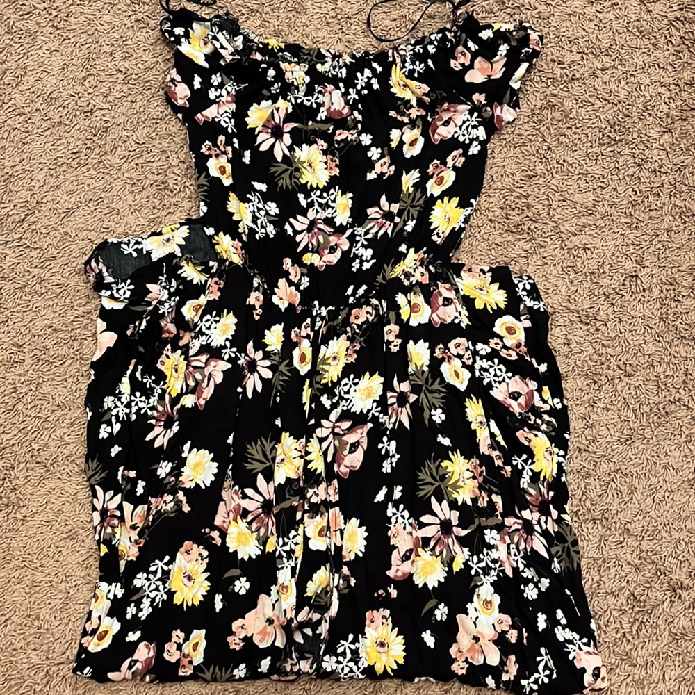 off the shoulder floral romper with skirt